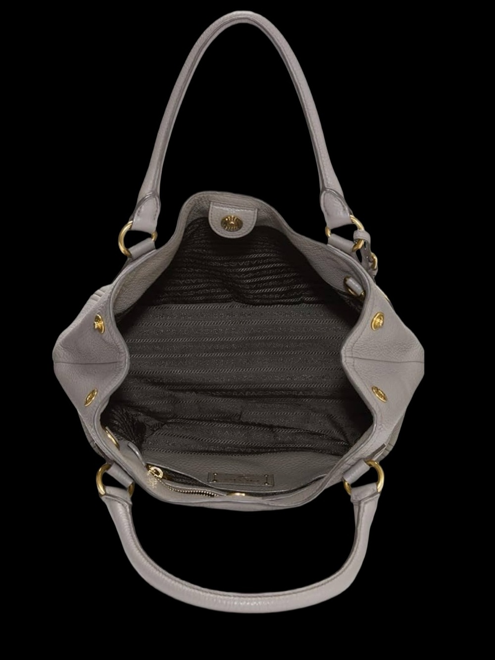 Prada Gray Pebbled Leather Shoulder Bag with Gold Hardware - Picture 6 of 6